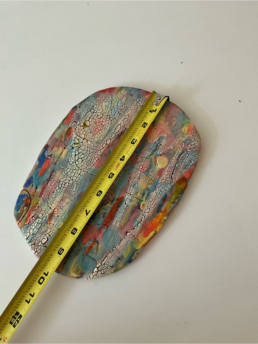 Abstract Multicolor Crackle Decorative Plate / Wall Art - Blue, Pink & Yellow - Picture 3 of 7
